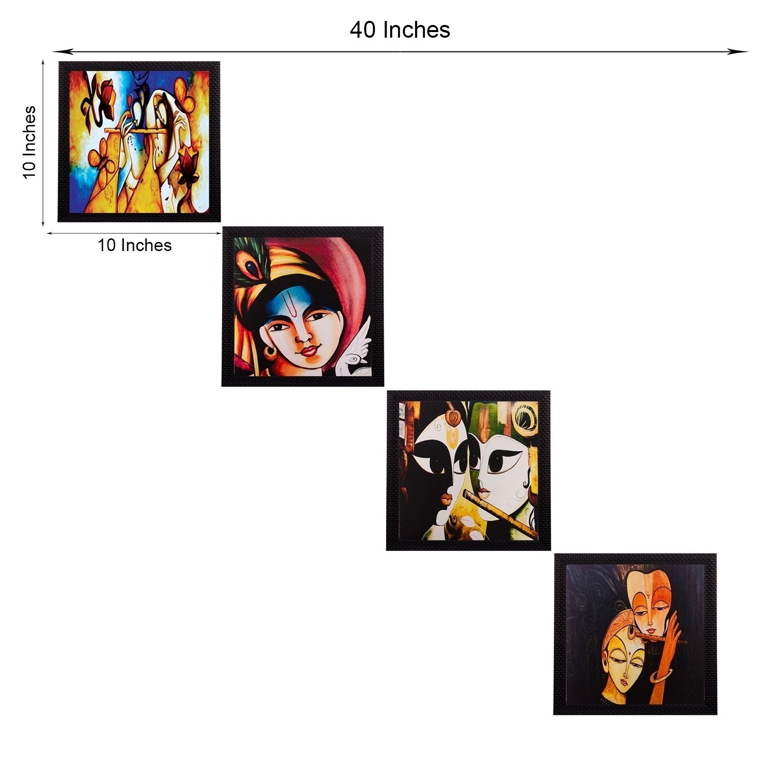 Set Of 4 Radha Krishna Satin Matt Texture UV Art Painting Kafalo