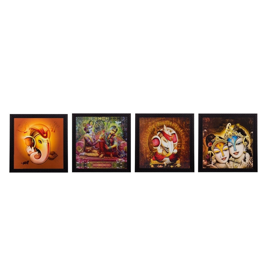 Set Of 4 Radha Krishna and Ganesha Satin Matt Texture UV Art Painting Kafalo
