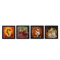 Set Of 4 Radha Krishna and Ganesha Satin Matt Texture UV Art Painting Kafalo