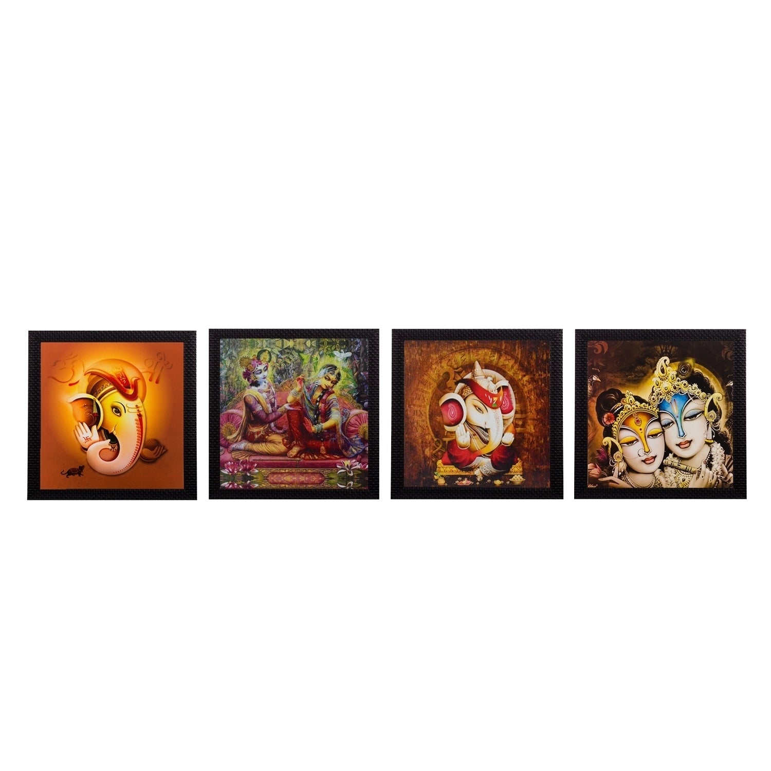 Set Of 4 Radha Krishna and Ganesha Satin Matt Texture UV Art Painting Kafalo