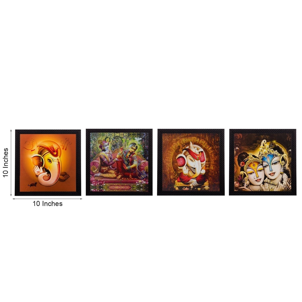 Set Of 4 Radha Krishna and Ganesha Satin Matt Texture UV Art Painting Kafalo