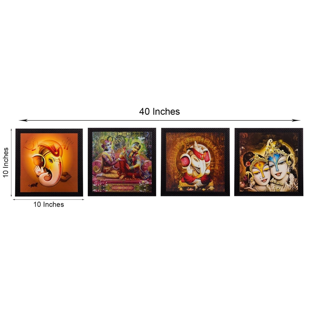 Set Of 4 Radha Krishna and Ganesha Satin Matt Texture UV Art Painting Kafalo