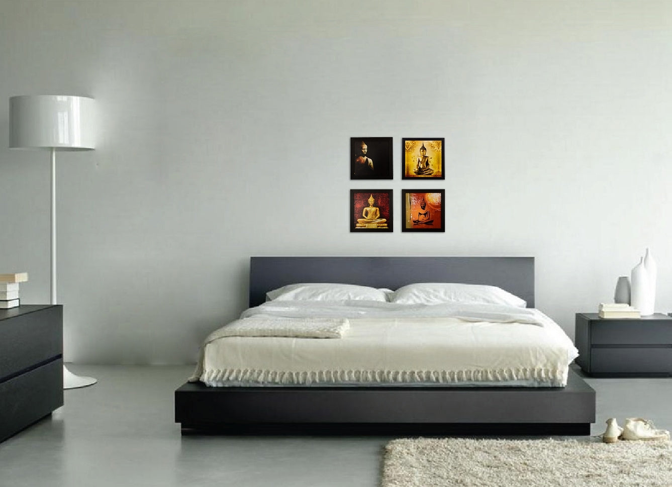 Set Of 4 Lord Buddha Satin Matt Texture UV Art Painting Kafalo