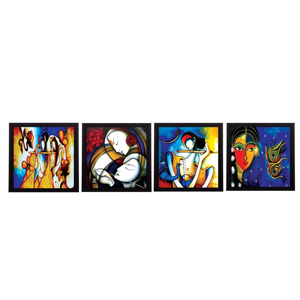 Set Of 4 Abstract Radha Krishna Satin Matt Texture UV Art Painting Kafalo
