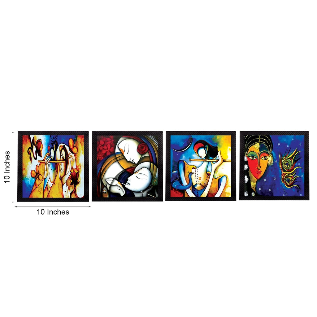 Set Of 4 Abstract Radha Krishna Satin Matt Texture UV Art Painting Kafalo