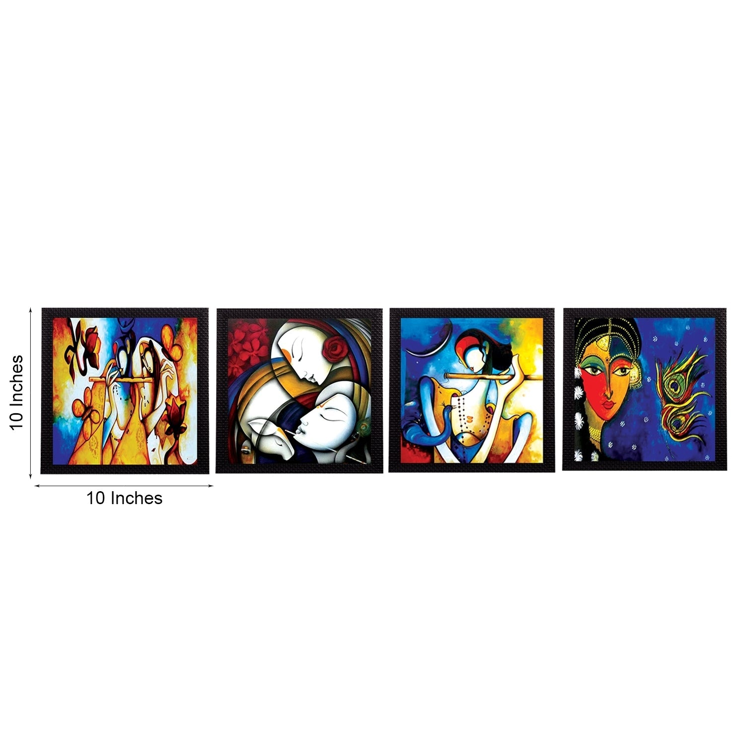 Set Of 4 Abstract Radha Krishna Satin Matt Texture UV Art Painting Kafalo