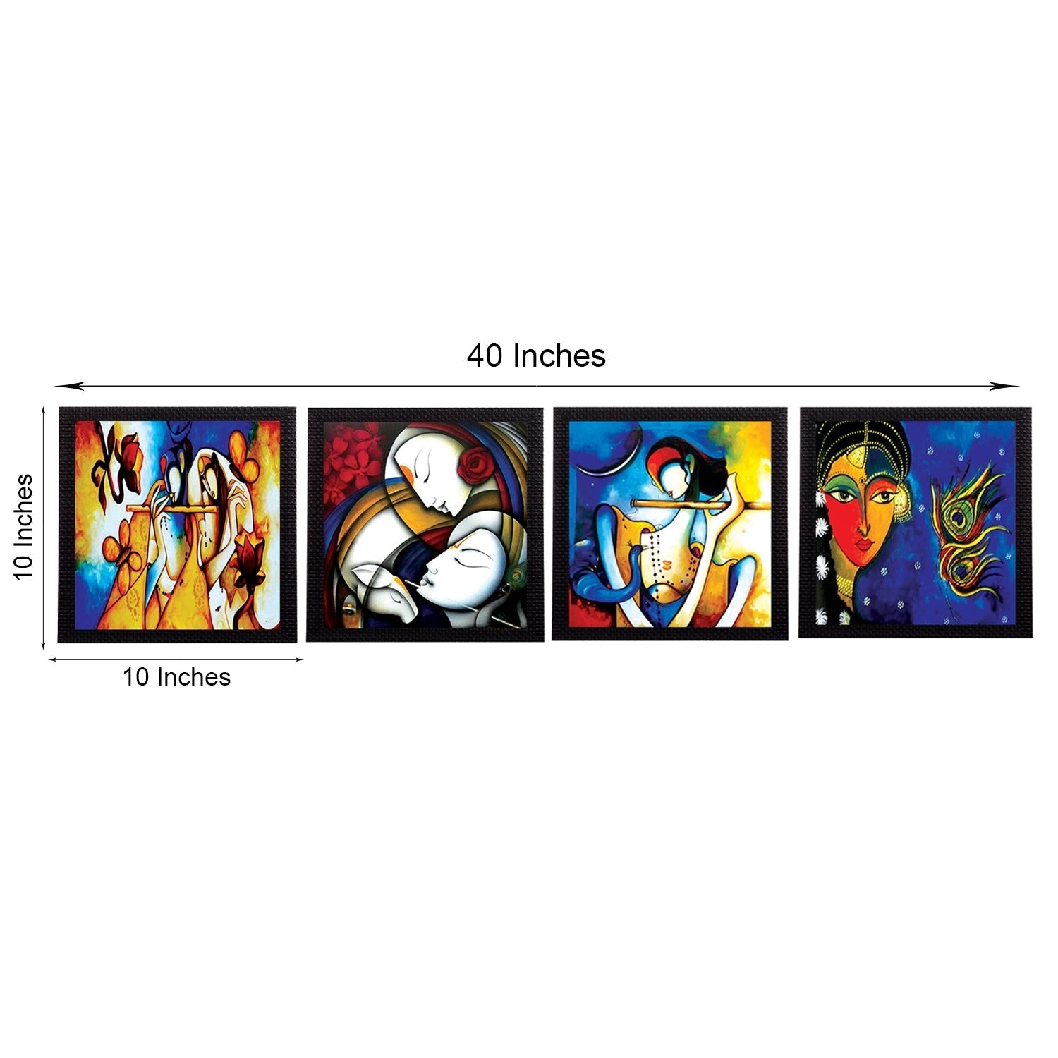 Set Of 4 Abstract Radha Krishna Satin Matt Texture UV Art Painting Kafalo