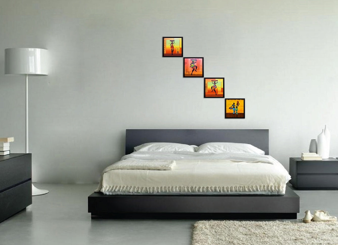 Set Of 4 Tribal Women Satin Matt Texture UV Art Painting Kafalo