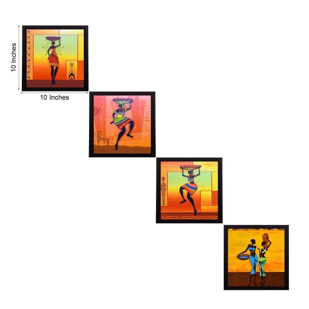 Set Of 4 Tribal Women Satin Matt Texture UV Art Painting Kafalo