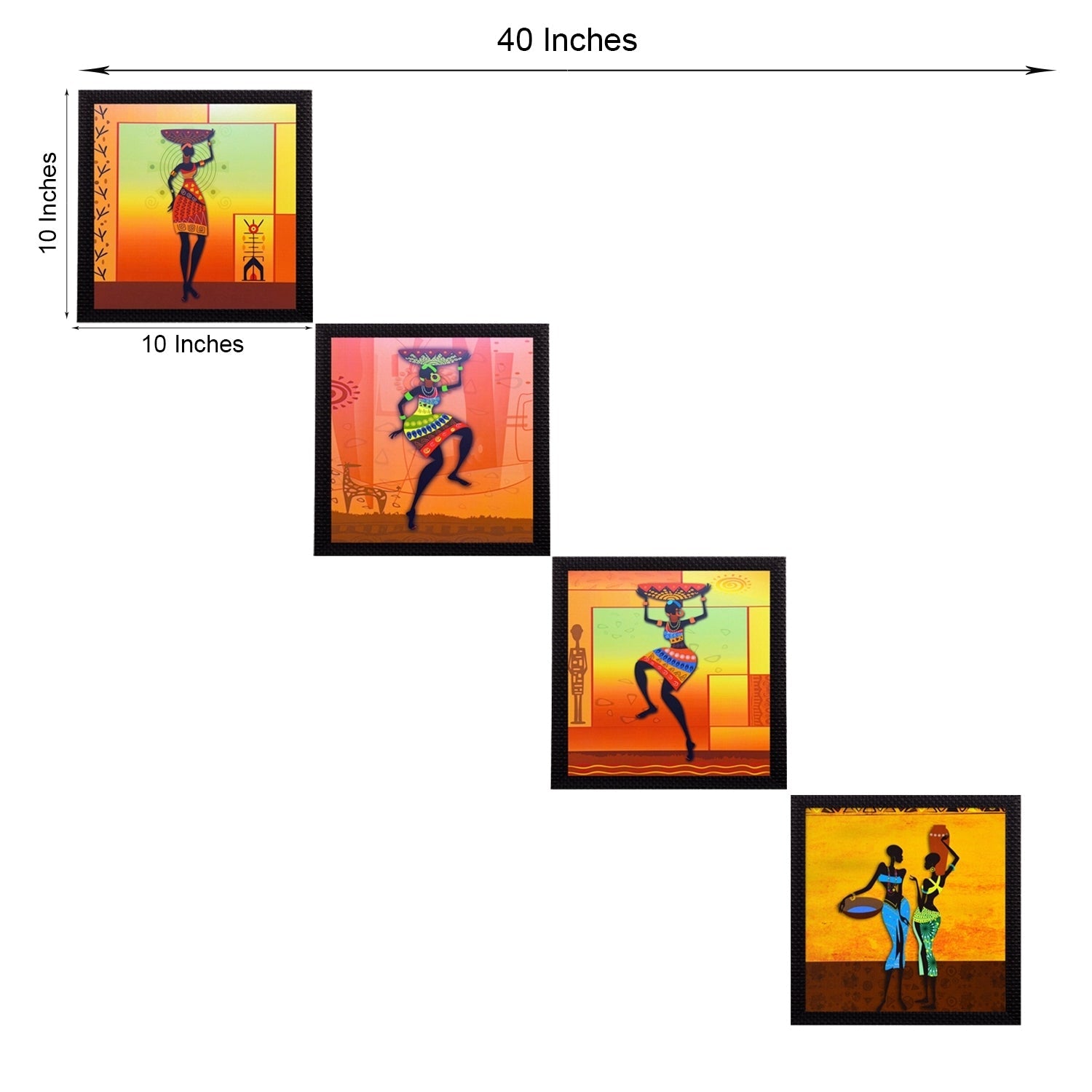 Set Of 4 Tribal Women Satin Matt Texture UV Art Painting Kafalo