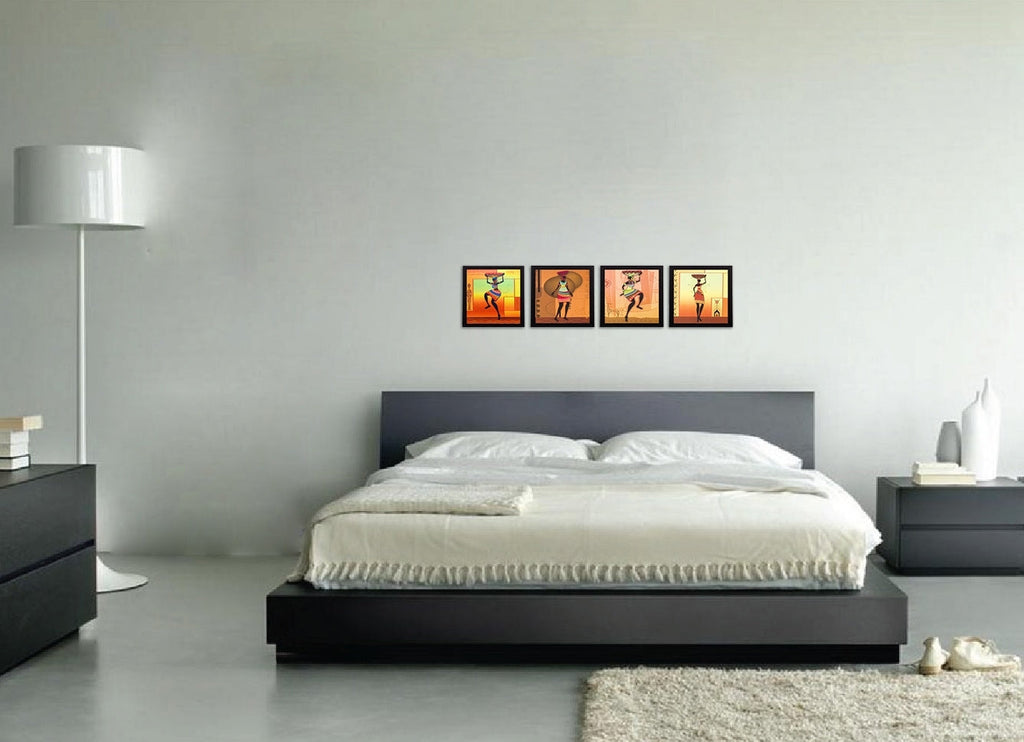 Set Of 4 Tribal Women Satin Matt Texture UV Art Painting Kafalo