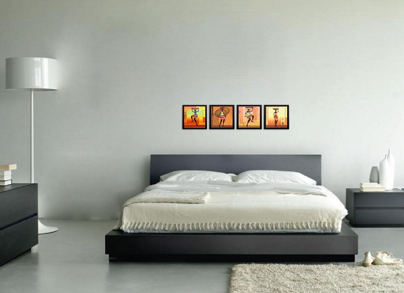 Set Of 4 Tribal Women Satin Matt Texture UV Art Painting Kafalo