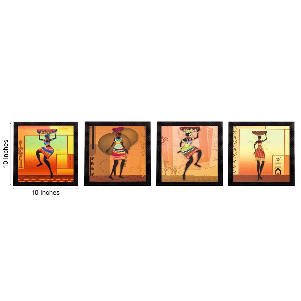 Set Of 4 Tribal Women Satin Matt Texture UV Art Painting Kafalo