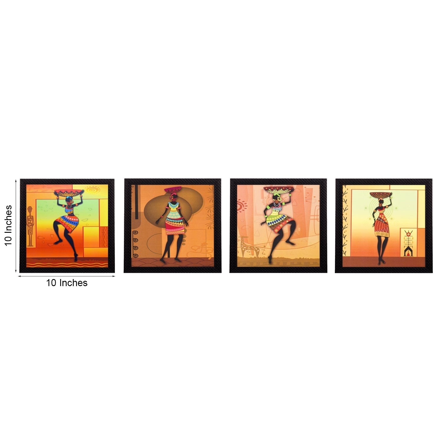 Set Of 4 Tribal Women Satin Matt Texture UV Art Painting Kafalo