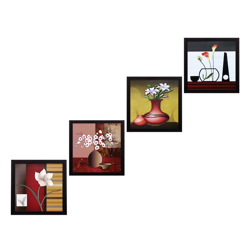 Set Of 4 Botanical Floral Pots Satin Matt Texture UV Art Painting Kafalo