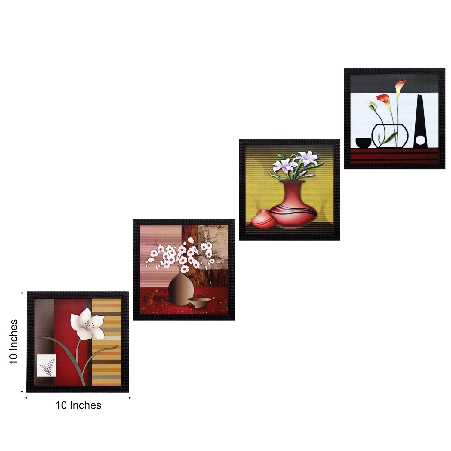 Set Of 4 Botanical Floral Pots Satin Matt Texture UV Art Painting Kafalo