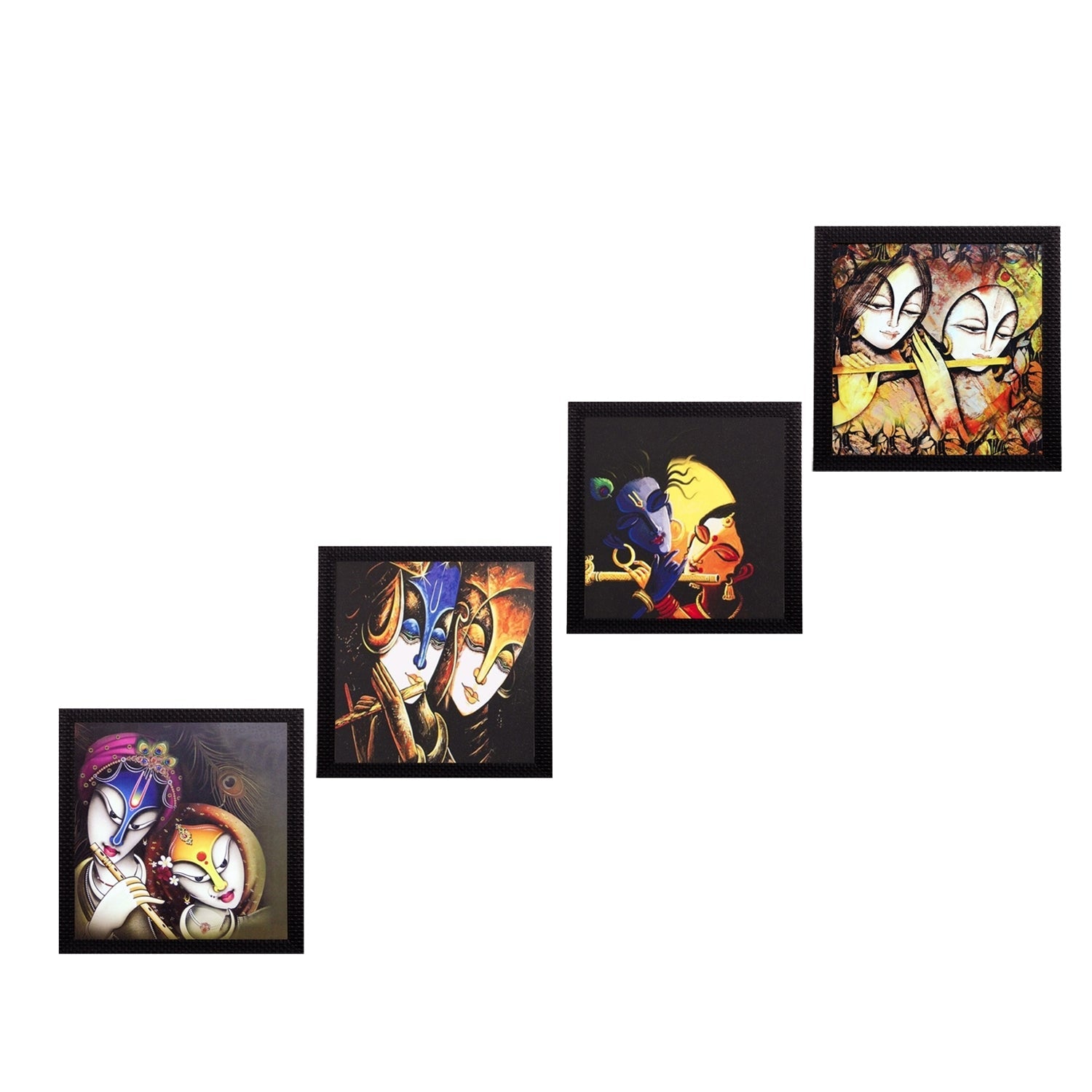 Set Of 4 Radha Krishna Satin Matt Texture UV Art Painting Kafalo