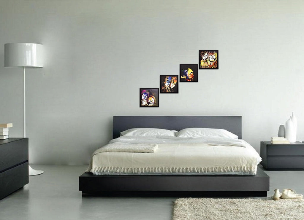 Set Of 4 Radha Krishna Satin Matt Texture UV Art Painting Kafalo
