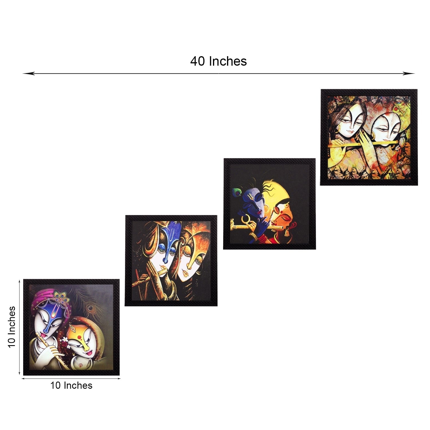 Set Of 4 Radha Krishna Satin Matt Texture UV Art Painting Kafalo