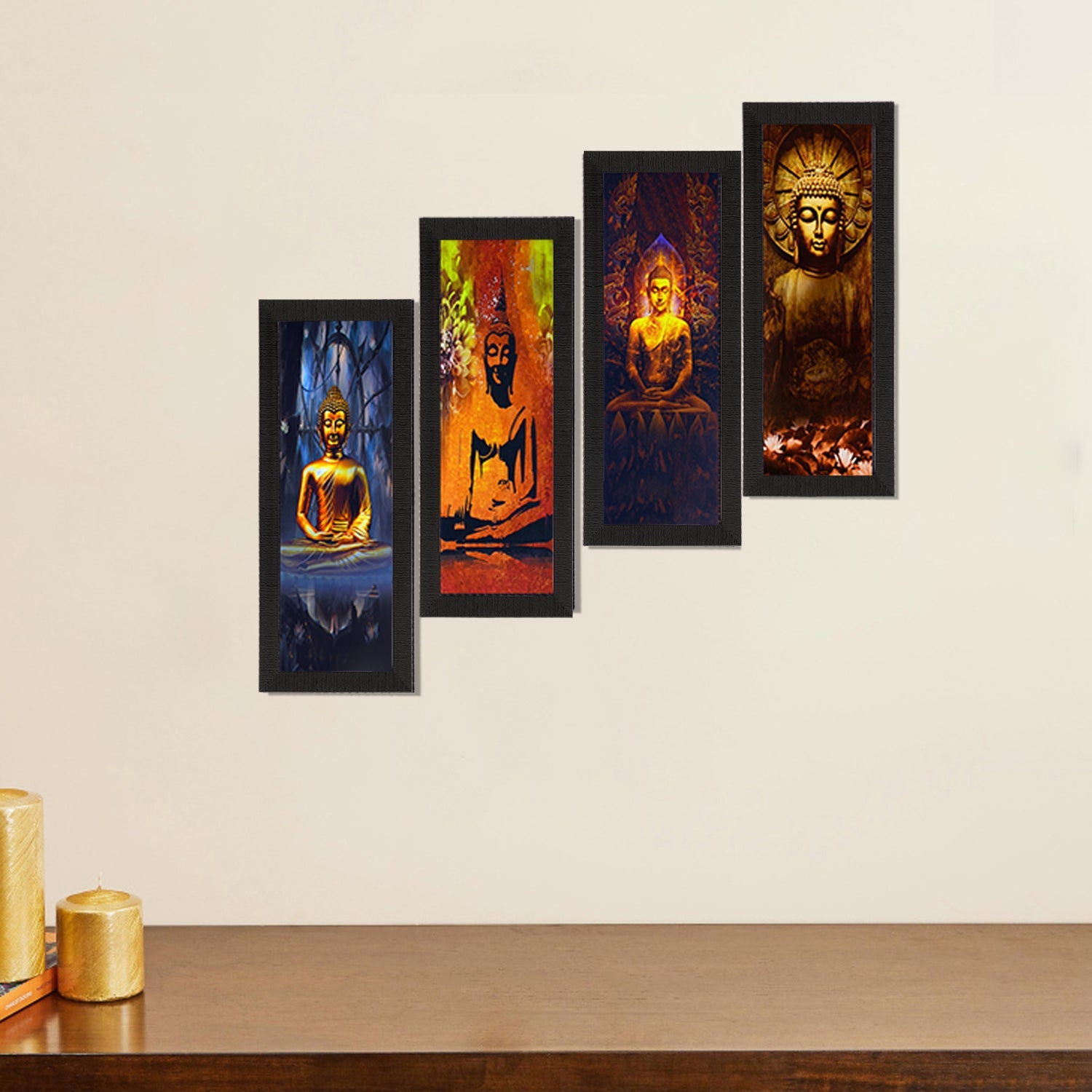 Set Of 4 Lord Buddha Satin Matt Texture UV Art Painting Kafalo