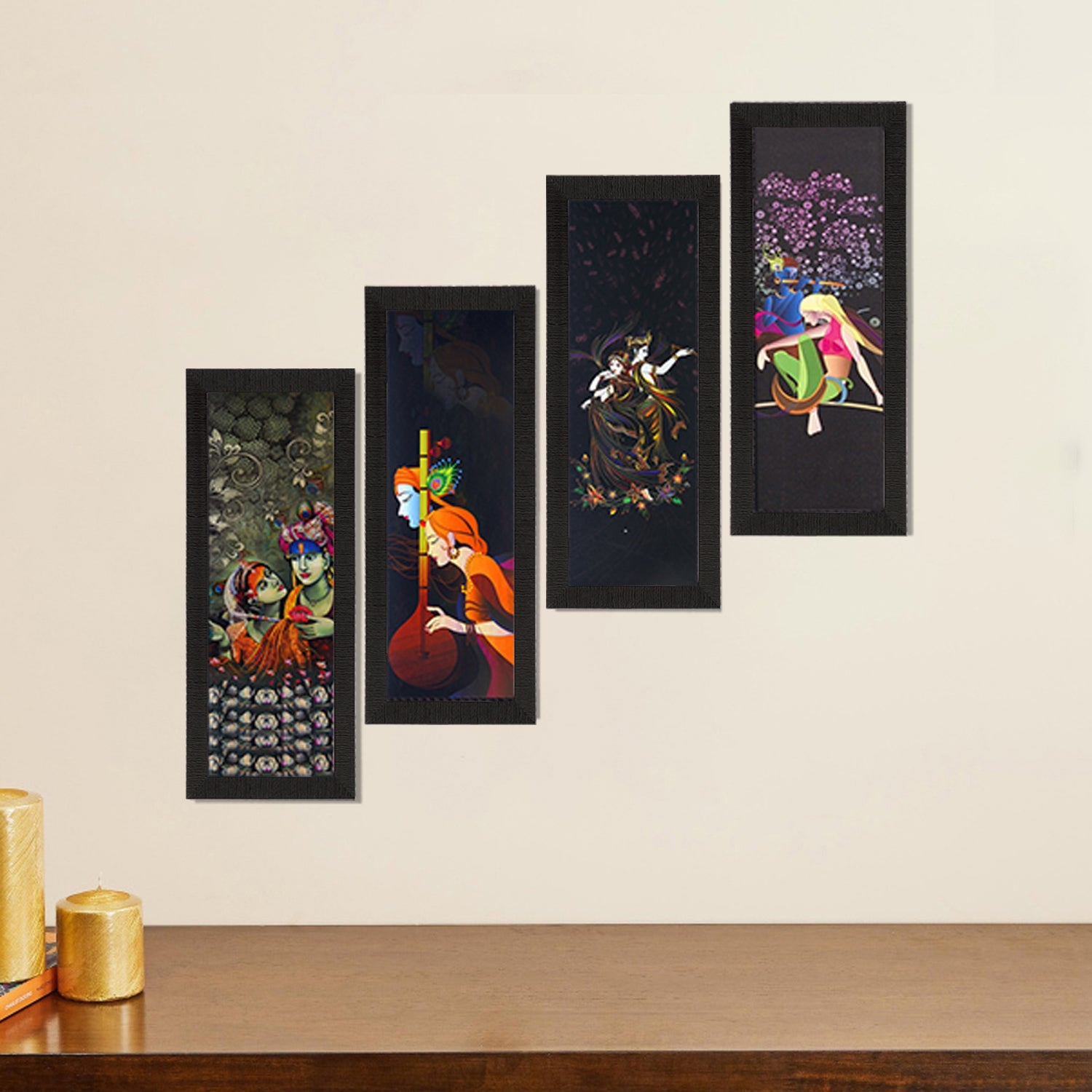 Set Of 4 Radha Krishna Satin Matt Texture UV Art Painting Kafalo