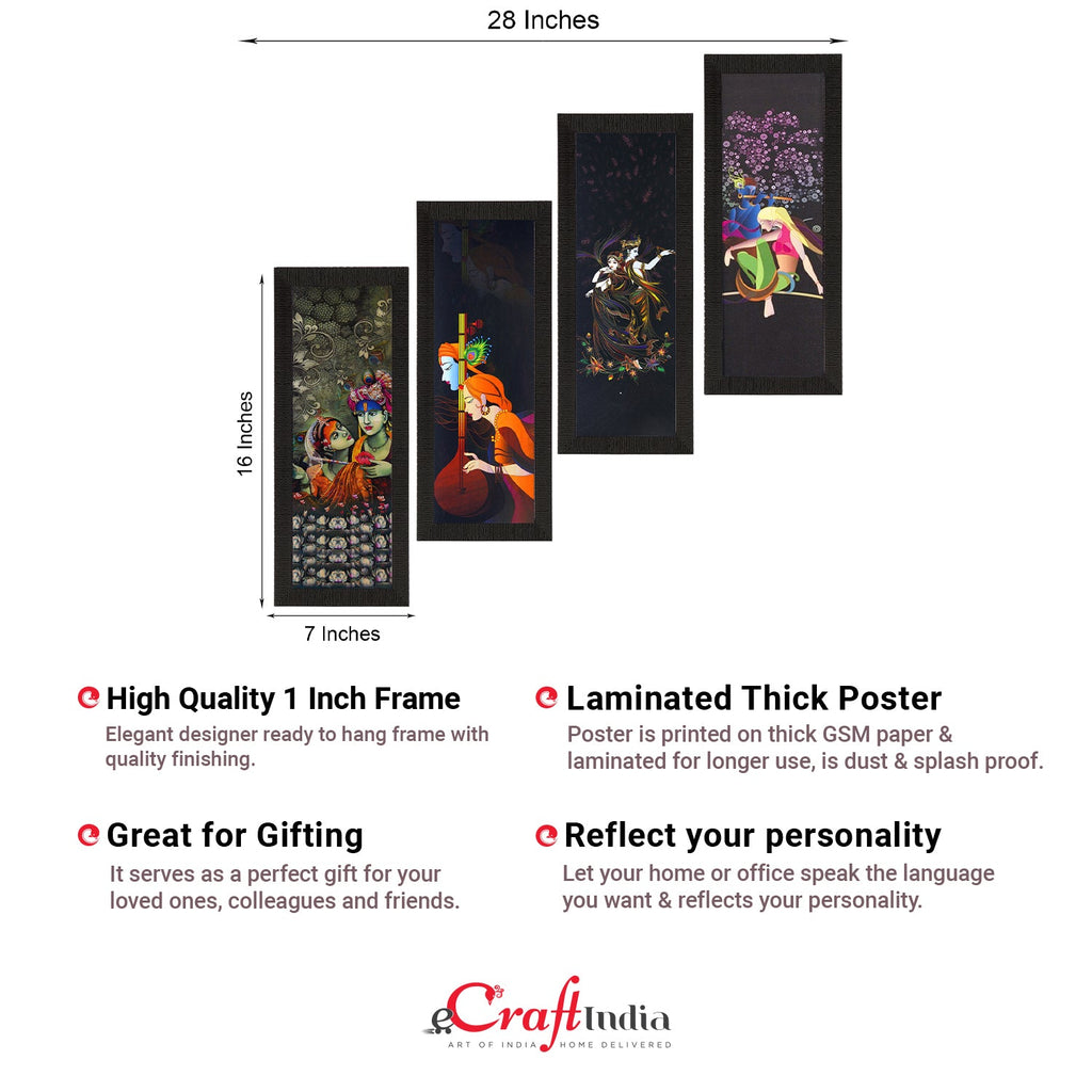 Set Of 4 Radha Krishna Satin Matt Texture UV Art Painting Kafalo