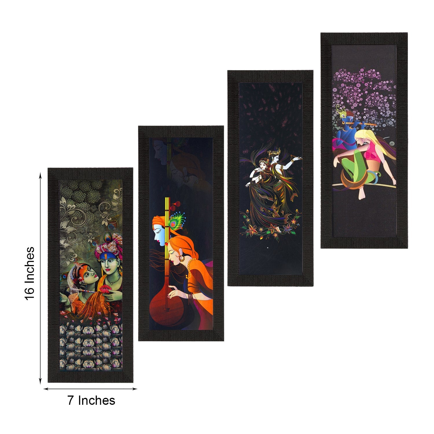 Set Of 4 Radha Krishna Satin Matt Texture UV Art Painting Kafalo