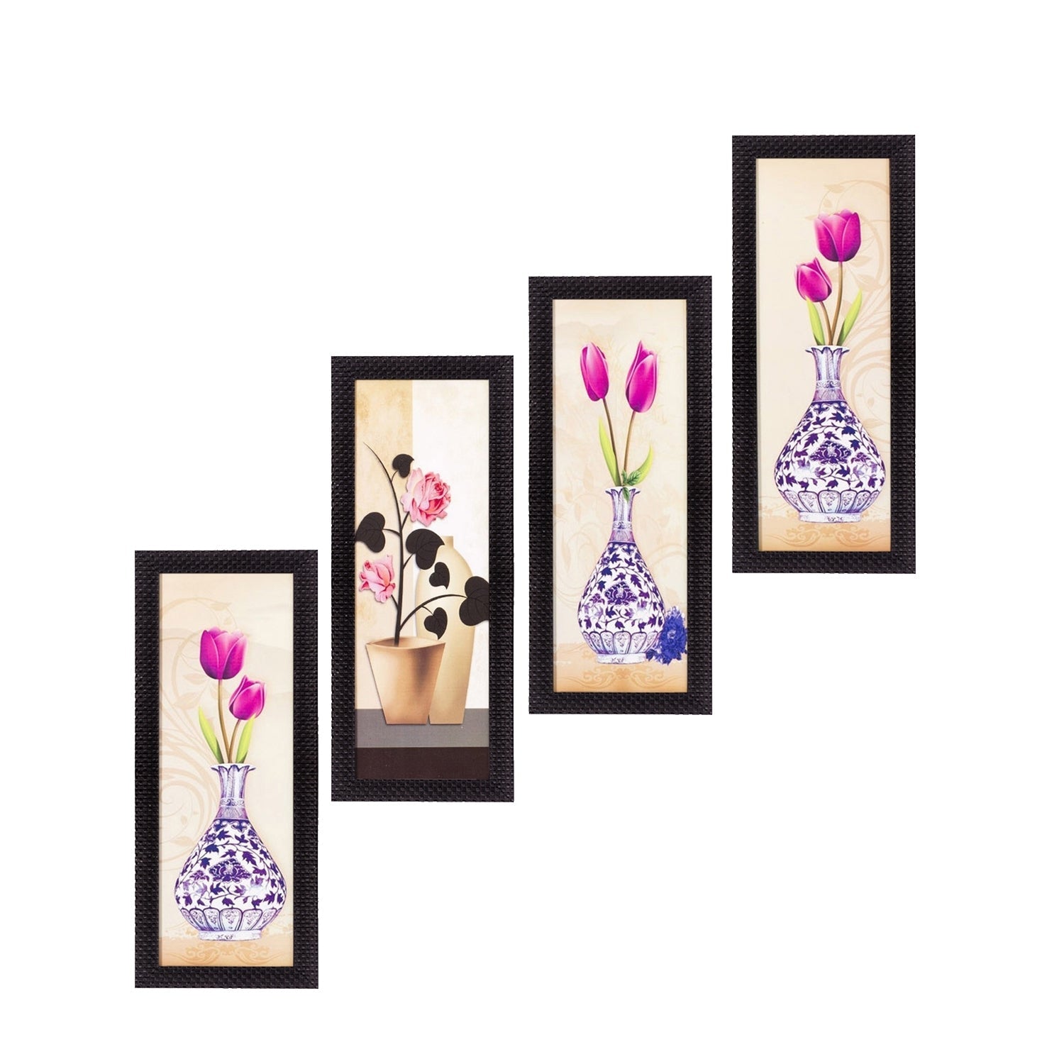 Set Of 4 Botanical Floral Pots Satin Matt Texture UV Art Painting Kafalo