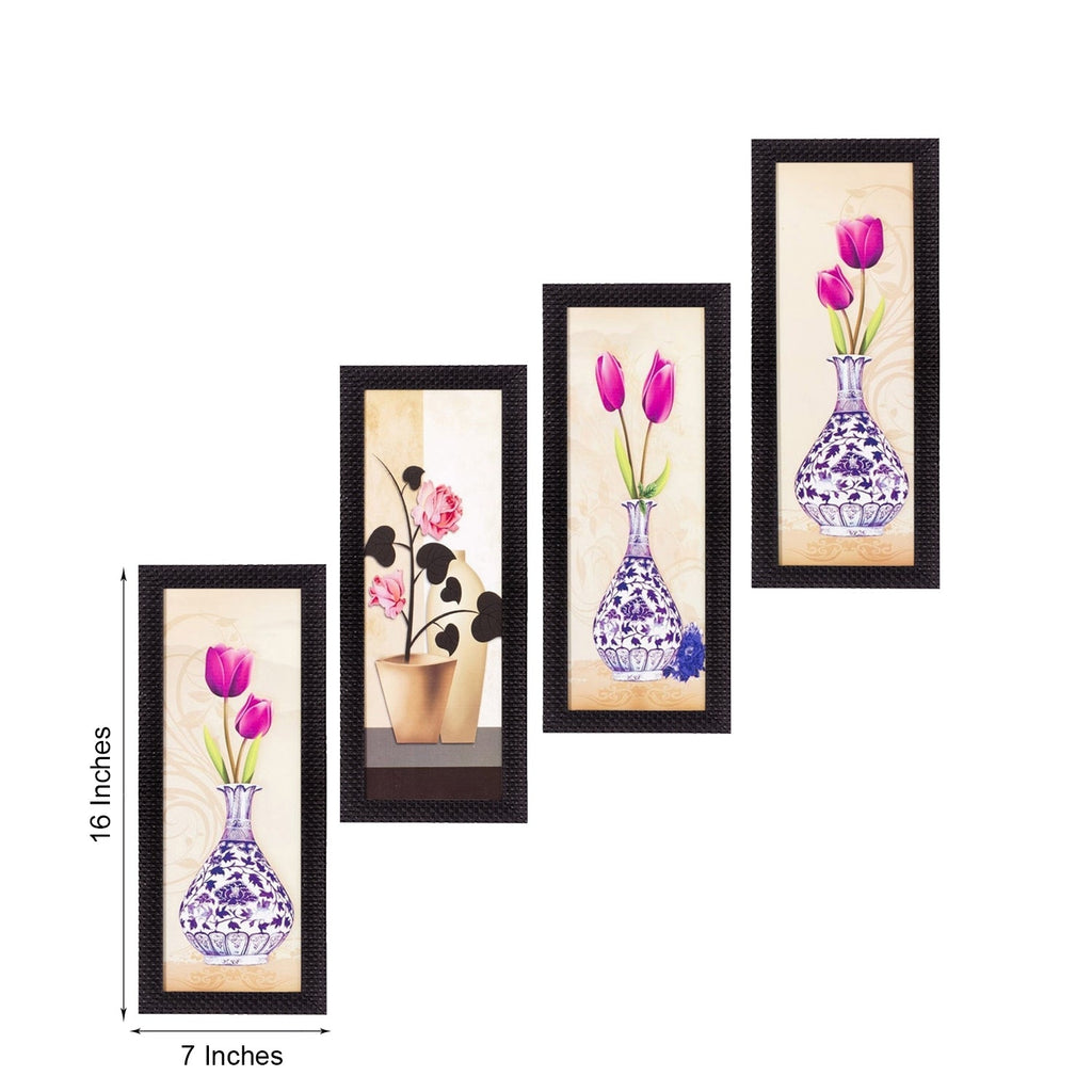 Set Of 4 Botanical Floral Pots Satin Matt Texture UV Art Painting Kafalo