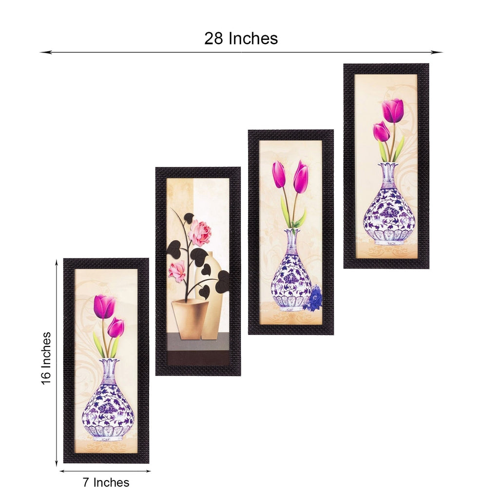 Set Of 4 Botanical Floral Pots Satin Matt Texture UV Art Painting Kafalo