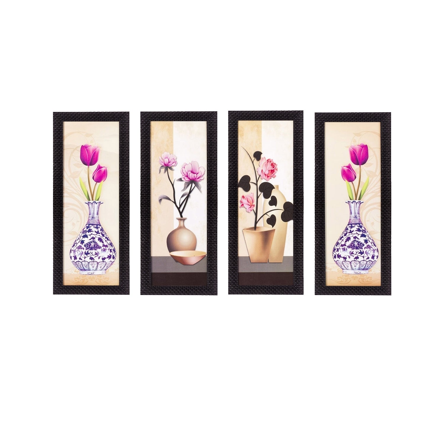 Set Of 4 Botanical Floral Pots Satin Matt Texture UV Art Painting Kafalo