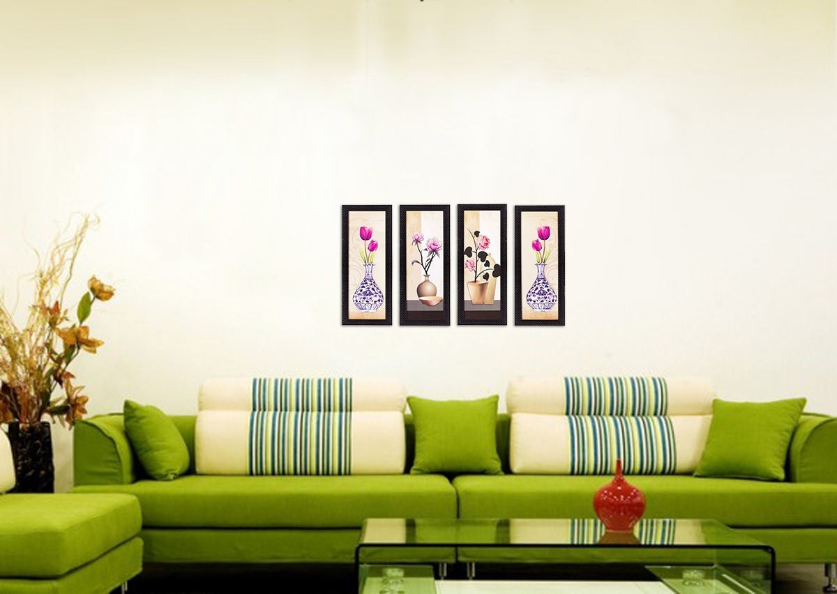 Set Of 4 Botanical Floral Pots Satin Matt Texture UV Art Painting Kafalo