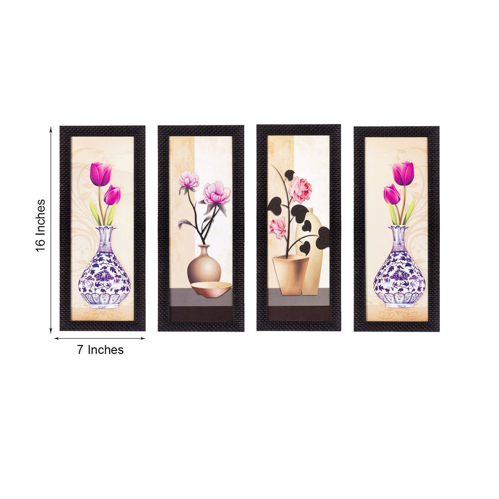 Set Of 4 Botanical Floral Pots Satin Matt Texture UV Art Painting Kafalo