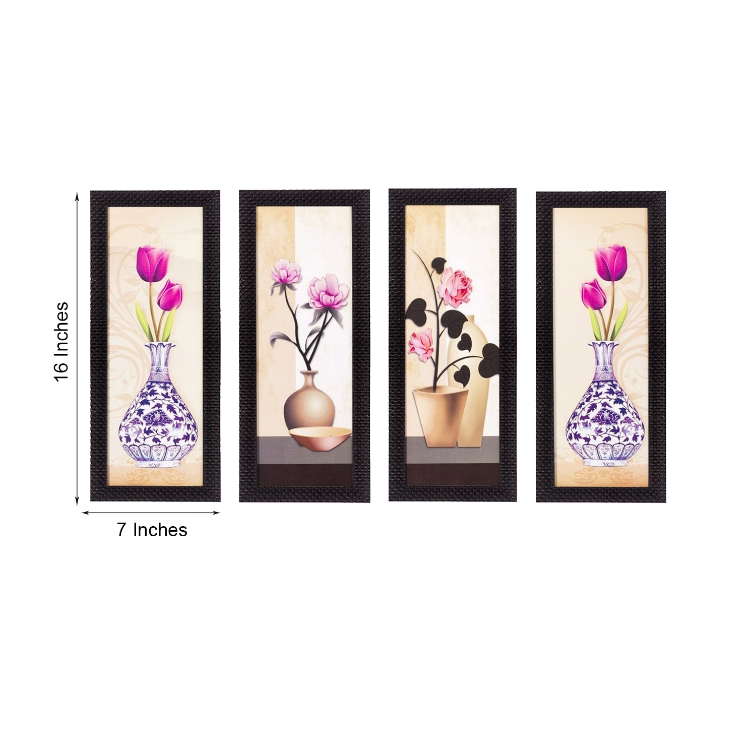 Set Of 4 Botanical Floral Pots Satin Matt Texture UV Art Painting Kafalo