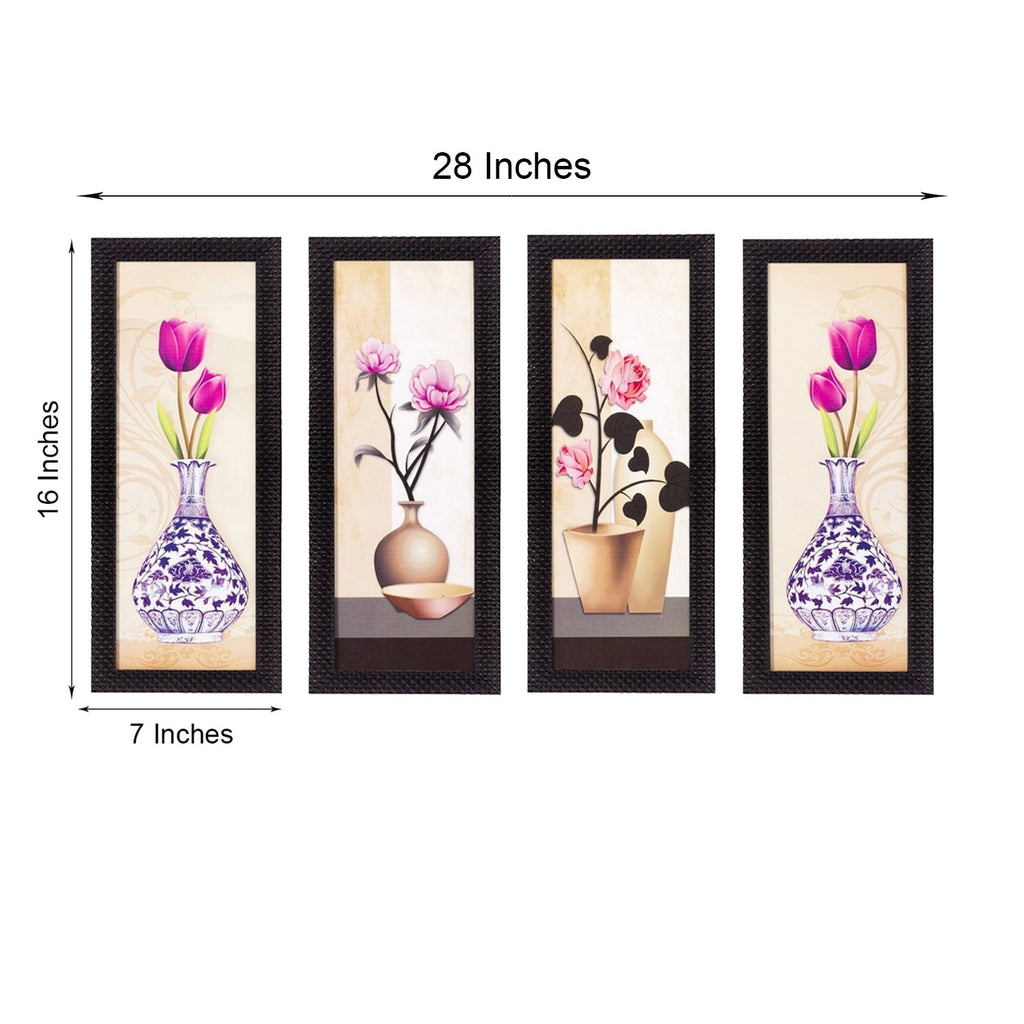 Set Of 4 Botanical Floral Pots Satin Matt Texture UV Art Painting Kafalo