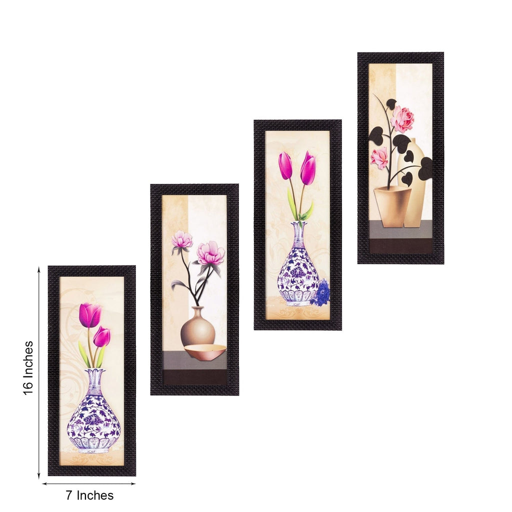 Set Of 4 Botanical Floral Pots Satin Matt Texture UV Art Painting Kafalo