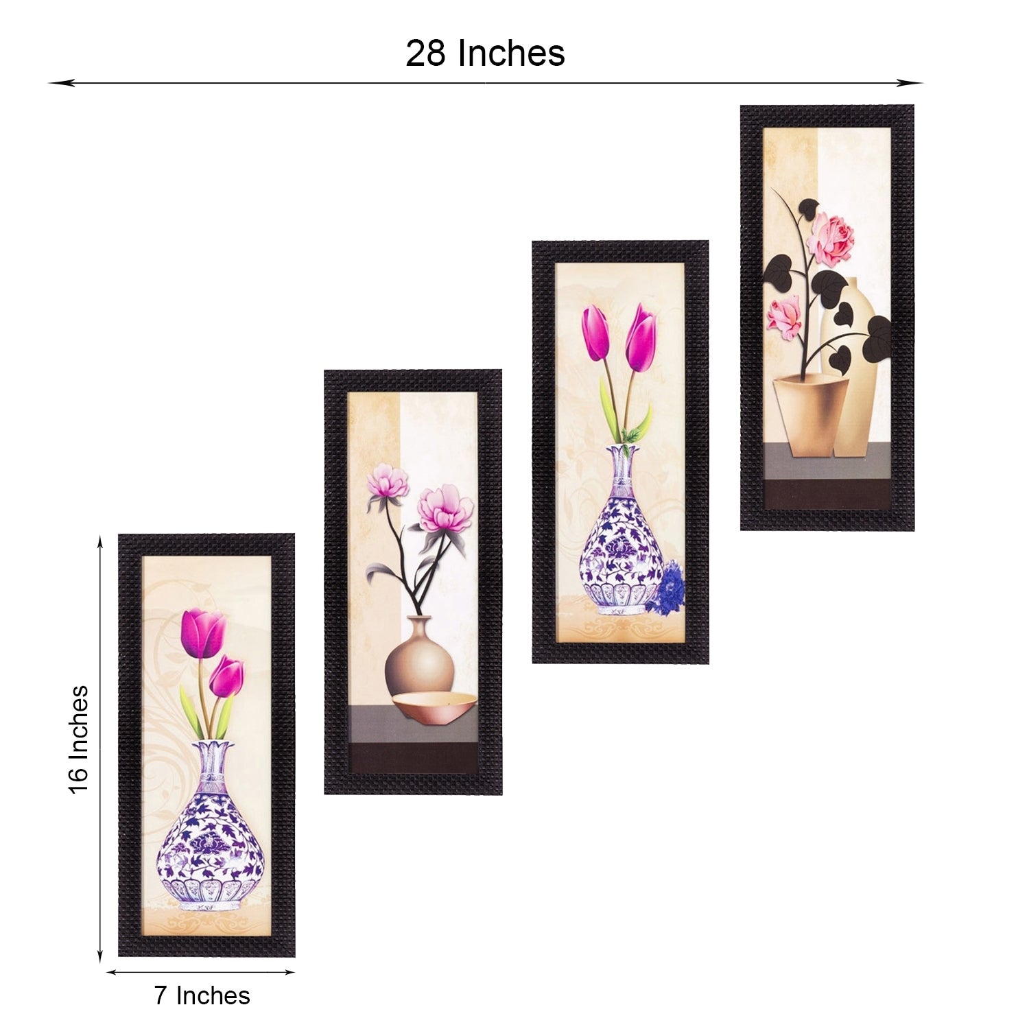 Set Of 4 Botanical Floral Pots Satin Matt Texture UV Art Painting Kafalo