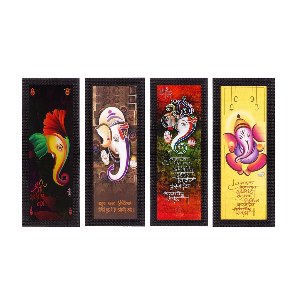 Set Of 4 Lord Ganesha Satin Matt Texture UV Art Painting Kafalo