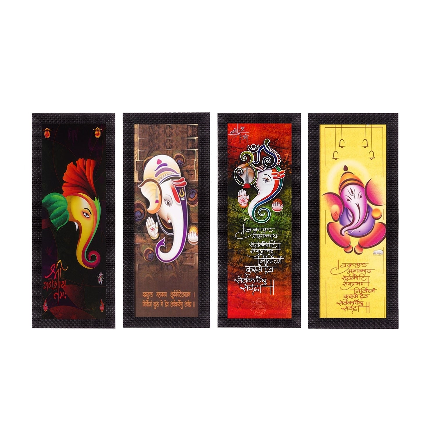 Set Of 4 Lord Ganesha Satin Matt Texture UV Art Painting Kafalo