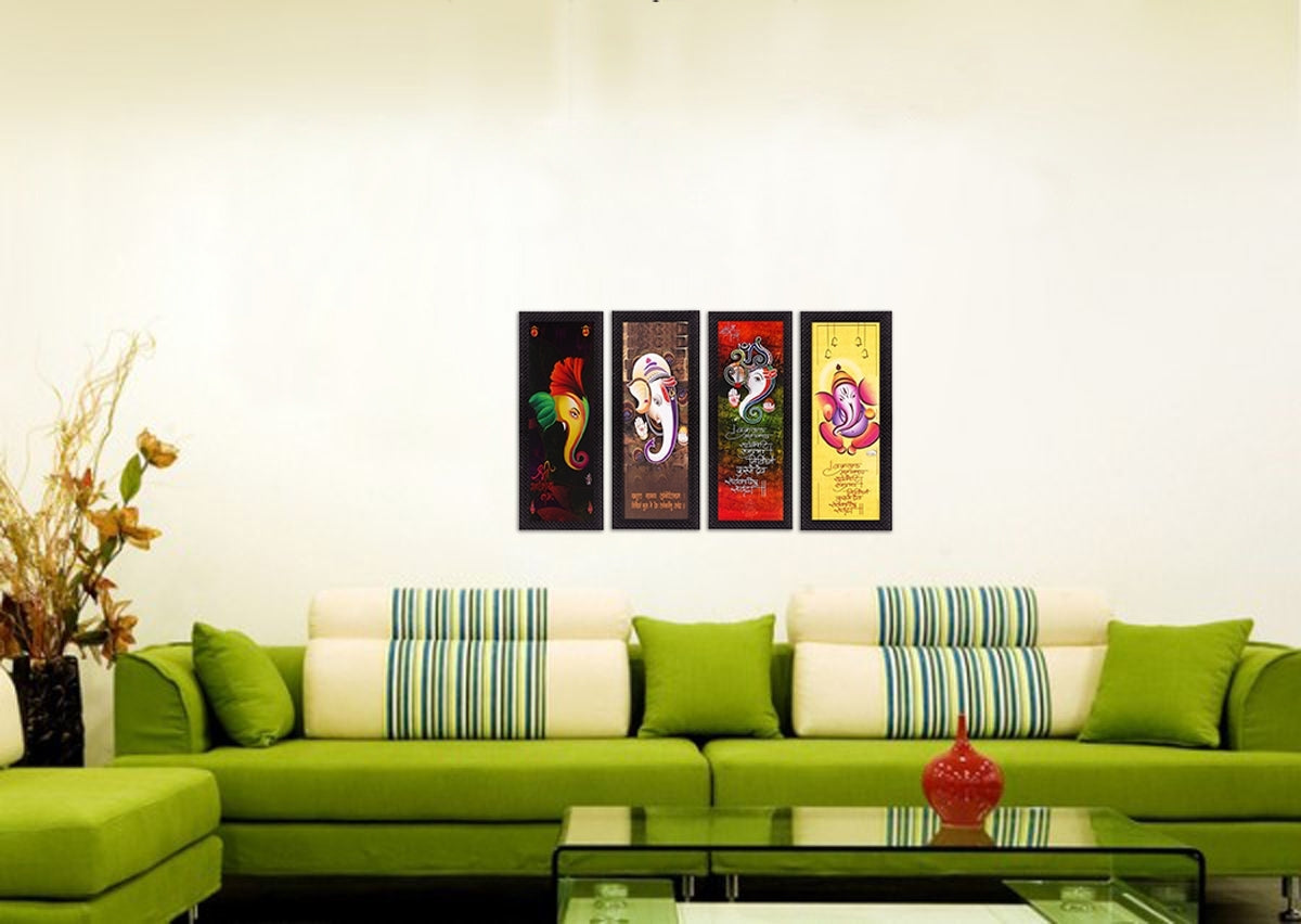 Set Of 4 Lord Ganesha Satin Matt Texture UV Art Painting Kafalo
