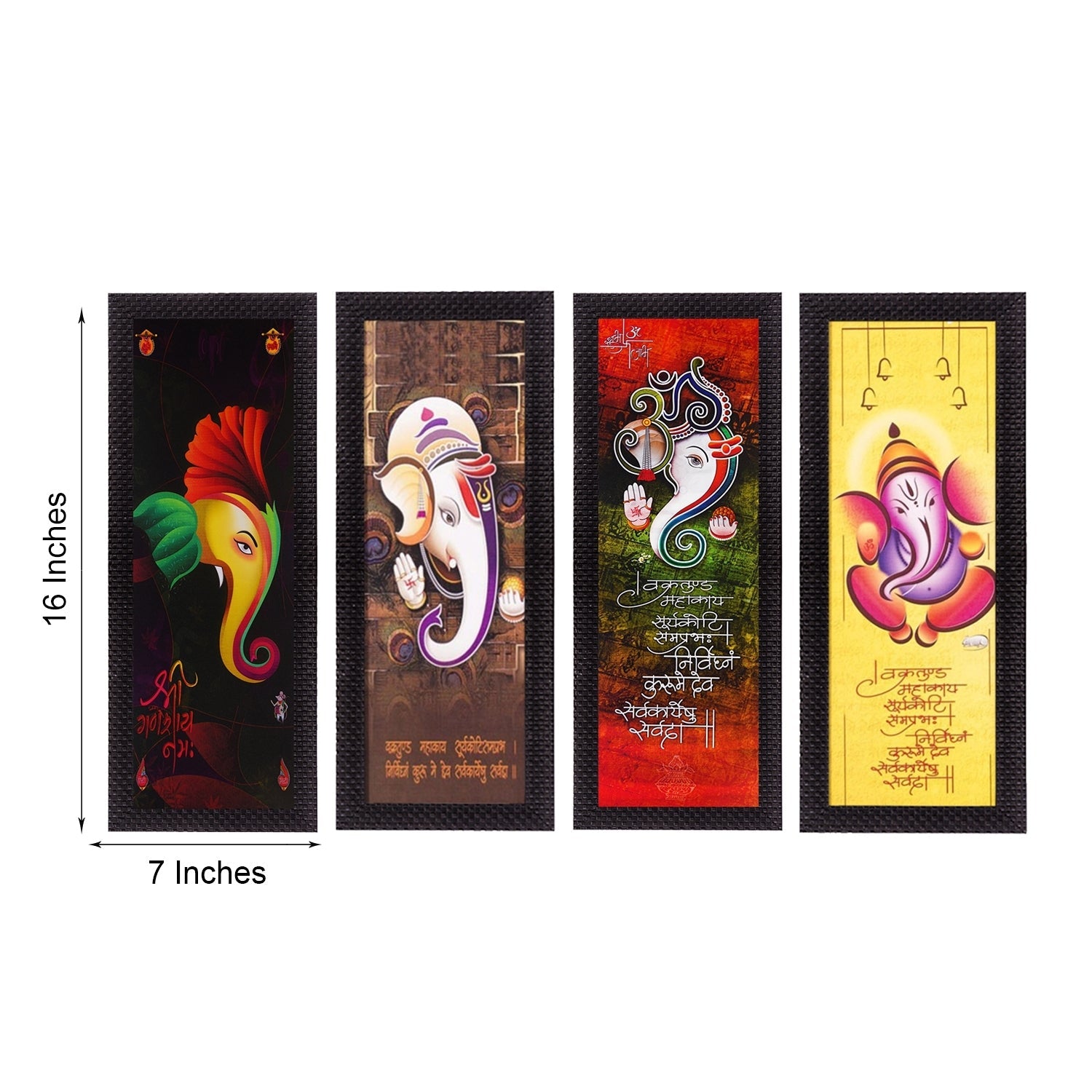 Set Of 4 Lord Ganesha Satin Matt Texture UV Art Painting Kafalo