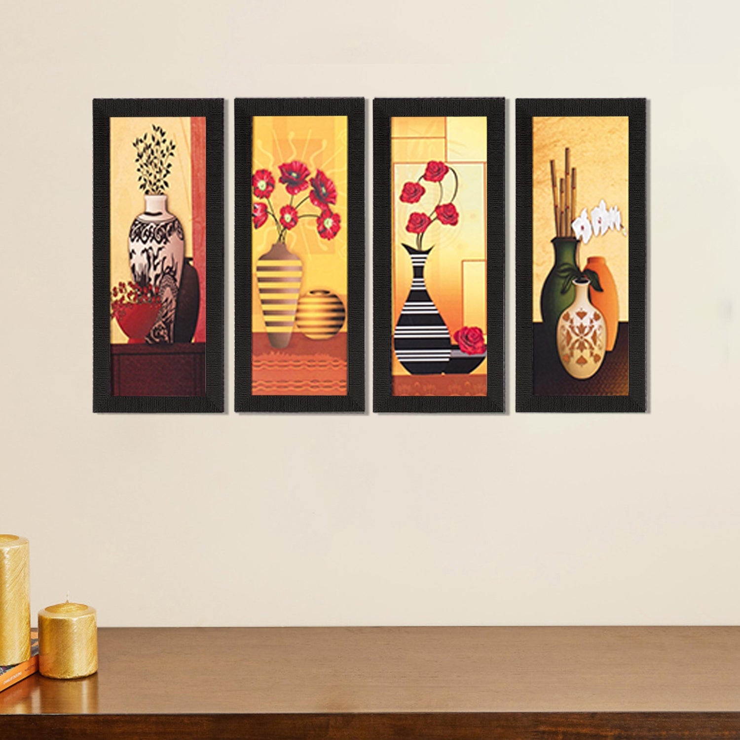 Set Of 4 Botanical Floral Pots Satin Matt Texture UV Art Painting Kafalo