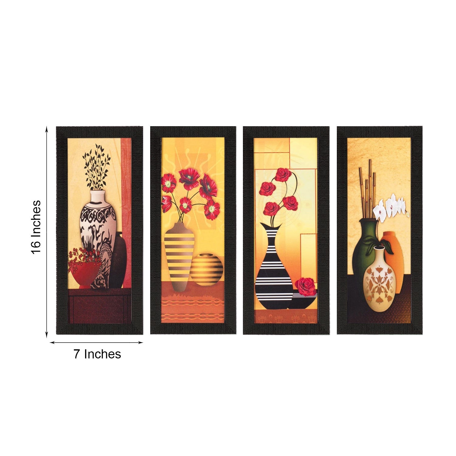 Set Of 4 Botanical Floral Pots Satin Matt Texture UV Art Painting Kafalo