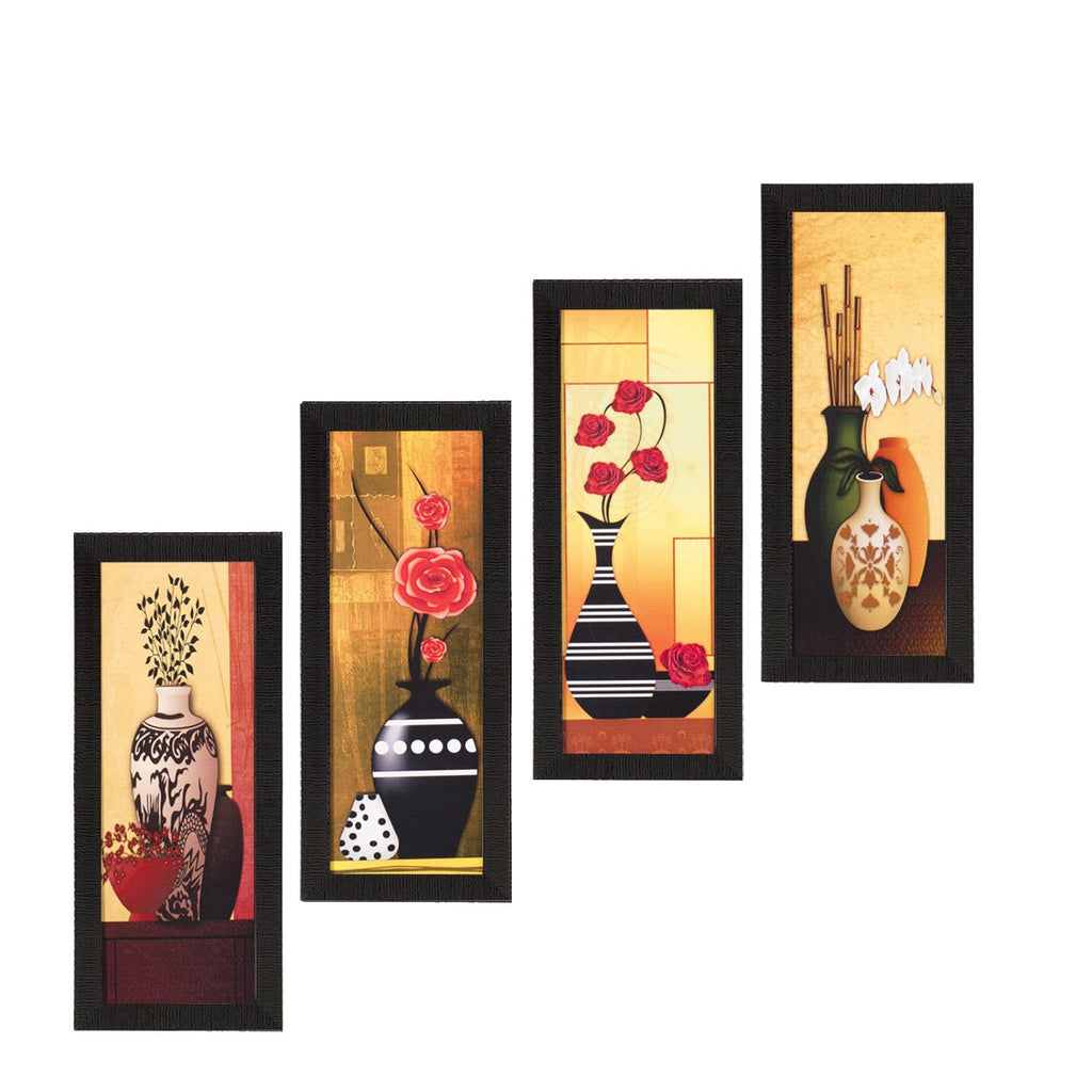 Set Of 4 Botanical Floral Pots Satin Matt Texture UV Art Painting Kafalo