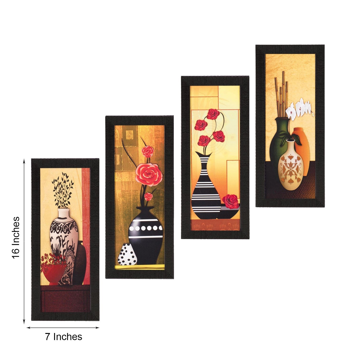 Set Of 4 Botanical Floral Pots Satin Matt Texture UV Art Painting Kafalo