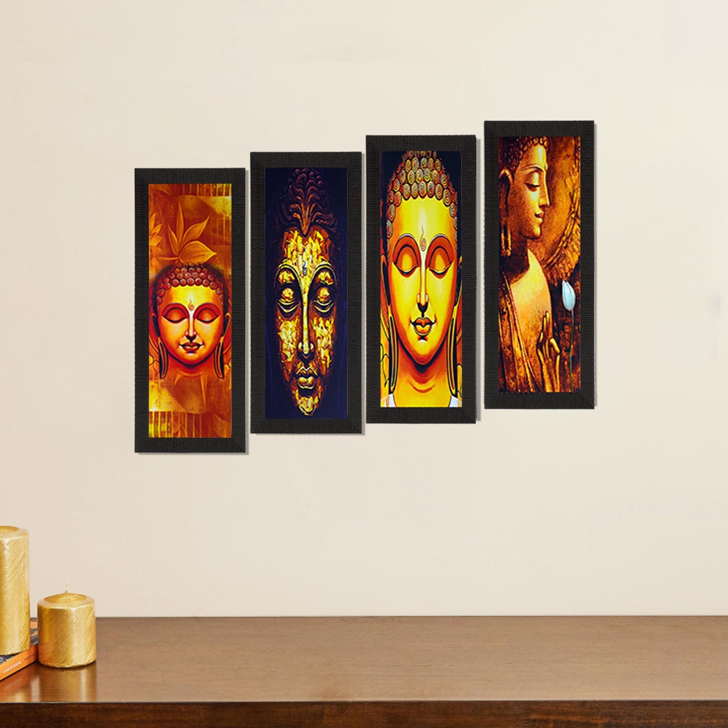 Set Of 4 Lord Buddha Satin Matt Texture UV Art Painting Kafalo