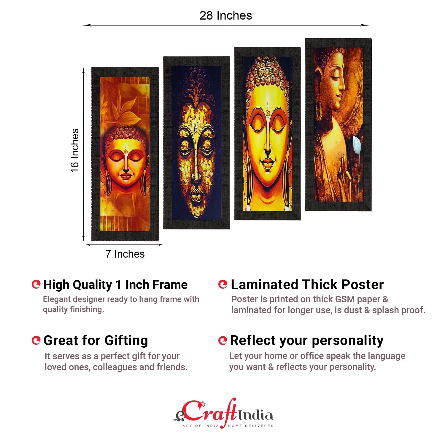 Set Of 4 Lord Buddha Satin Matt Texture UV Art Painting Kafalo