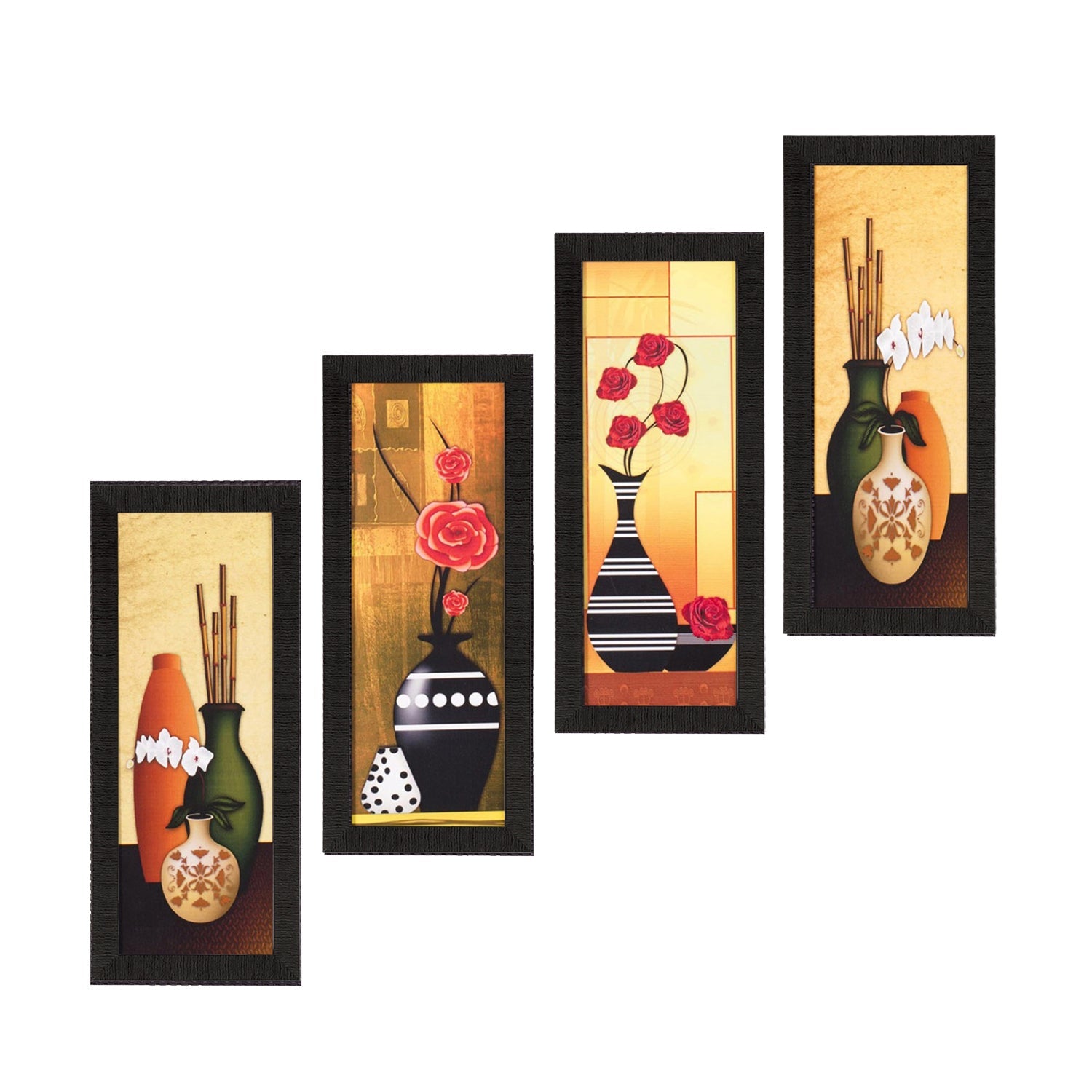 Set Of 4 Botanical Floral Pots Satin Matt Texture UV Art Painting Kafalo