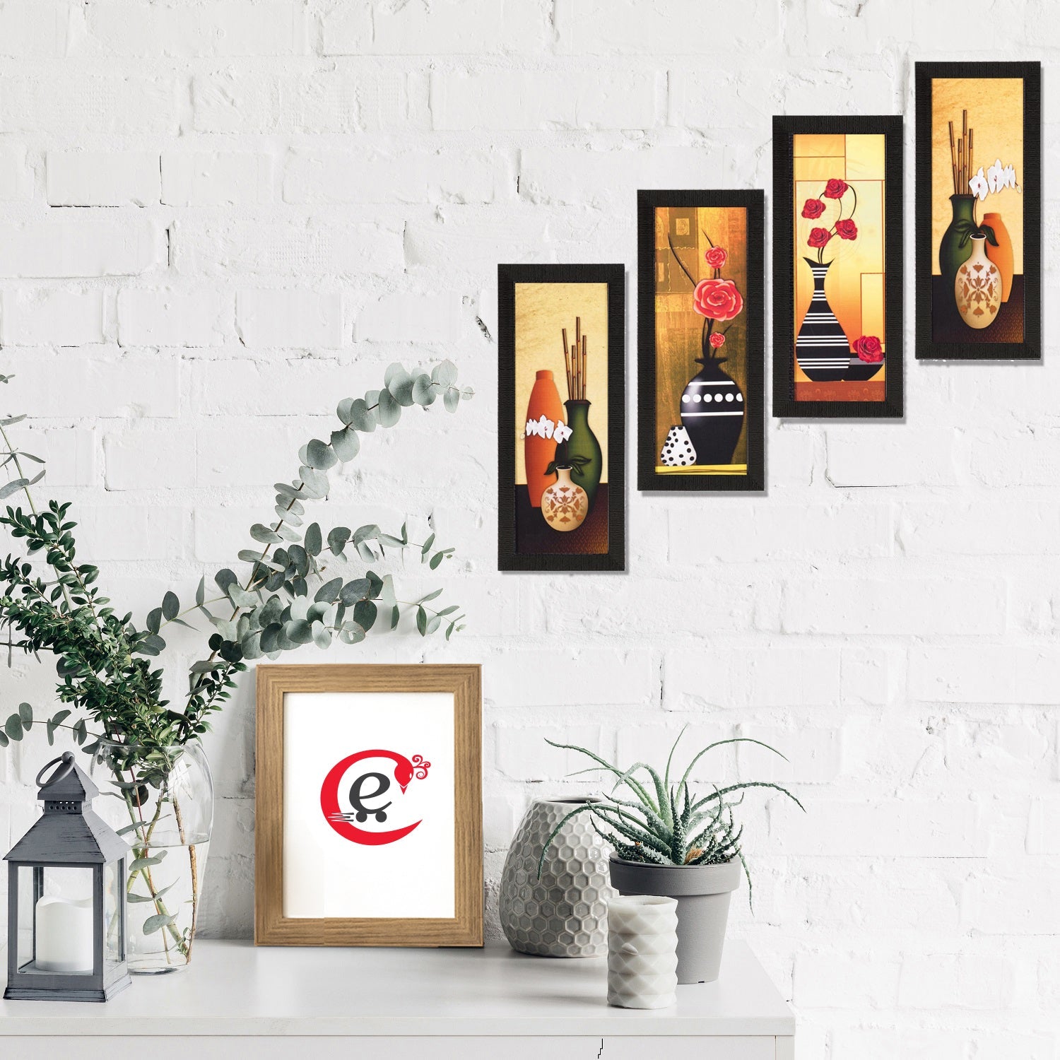 Set Of 4 Botanical Floral Pots Satin Matt Texture UV Art Painting Kafalo