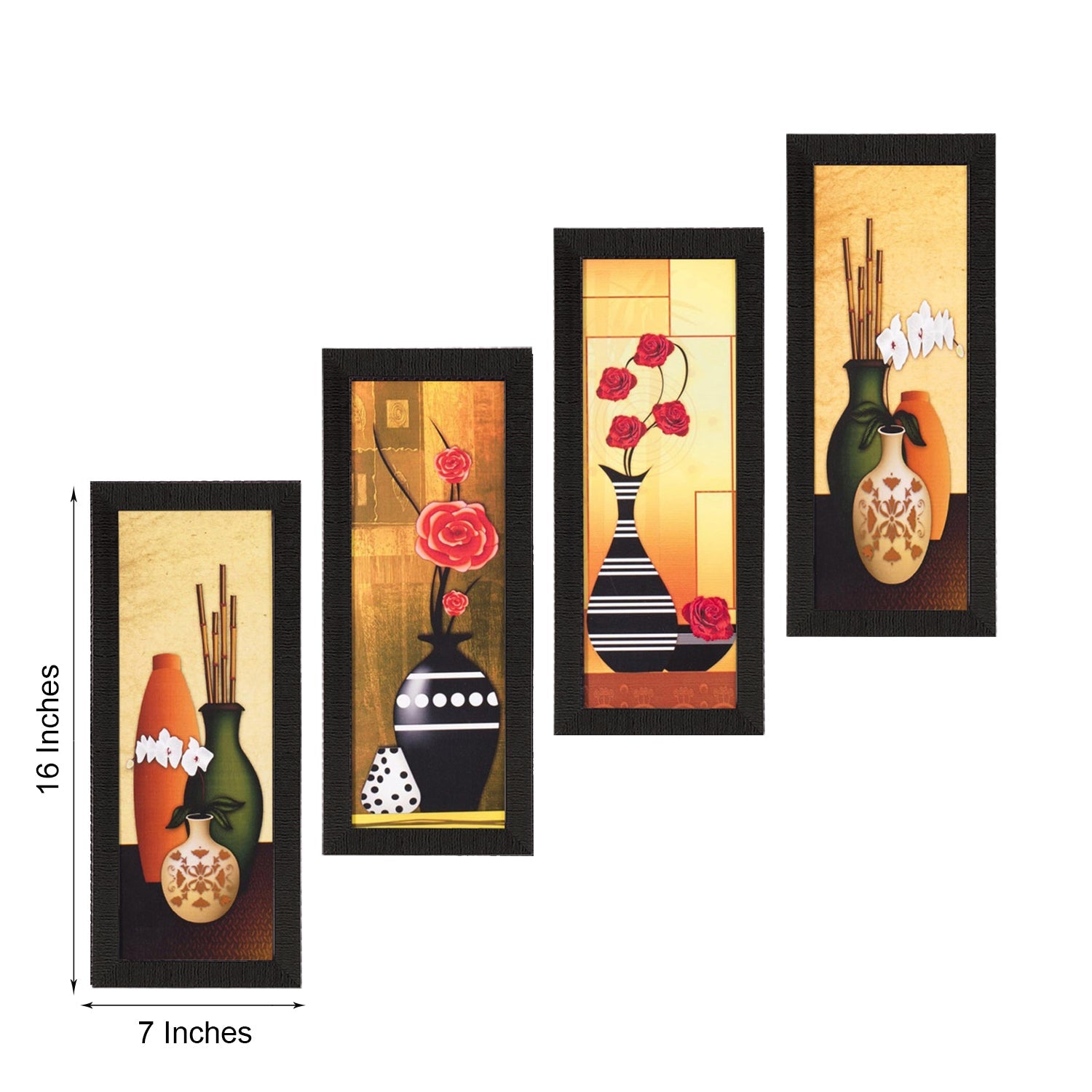 Set Of 4 Botanical Floral Pots Satin Matt Texture UV Art Painting Kafalo